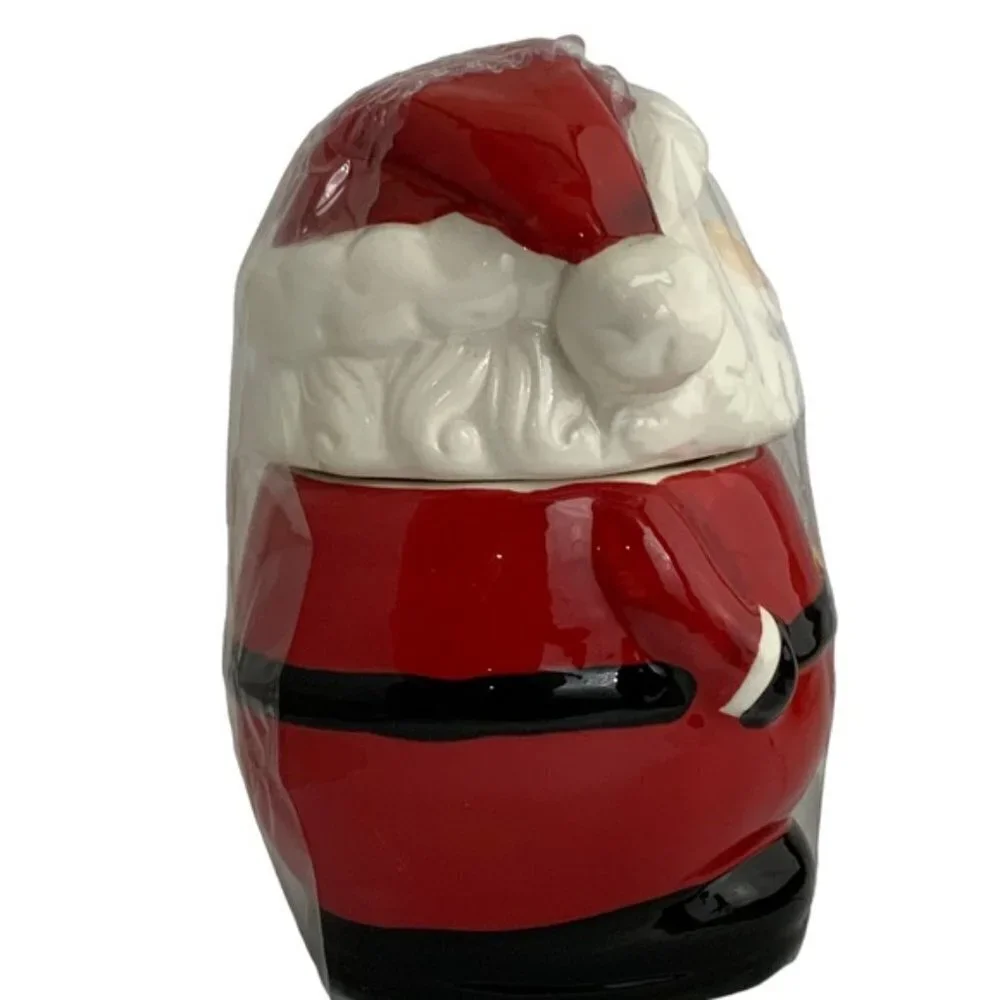 Santa Cookie Jar Nostalgic Christmas Holiday Jar Tight Seal Red White
